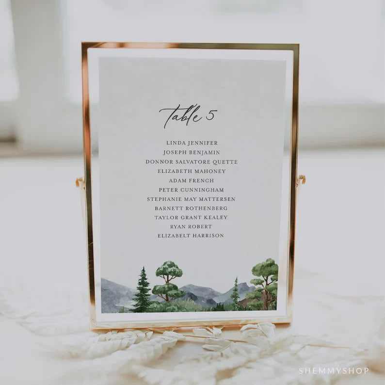 Online Evergreen Forest Wedding Seating Chart, Seating Plan Template, Wedding Seating Cards, Seating Cards, Corjl, PDF JPEG PNG #Y22-SC6