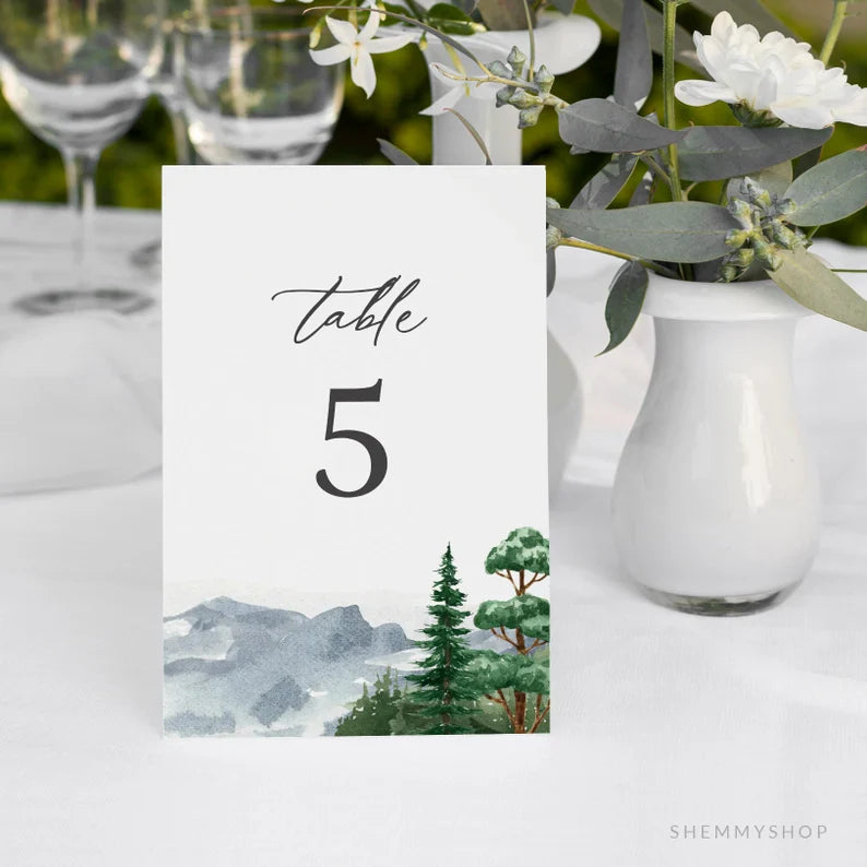 Online Evergreen Forest Wedding Table Numbers, Printable Table Numbers, Rustic Table Numbers, Table Numbers Wedding, Corjl #Y22-T3