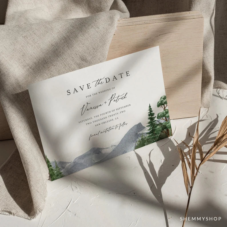 Online Evergreen Forest Save the Date Invitation Template, Photo Save The Date Invitation, Save Our Date Printable, PDF JPEG PNG #Y22-SD5