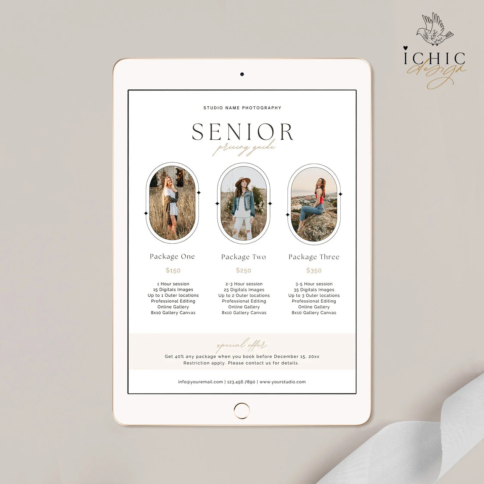 CANVA Senior Photography Pricing Template, Price Guide List for Photographers, Photography, Price Guide Template, Senior Minis #Y23-PG3-CANVA