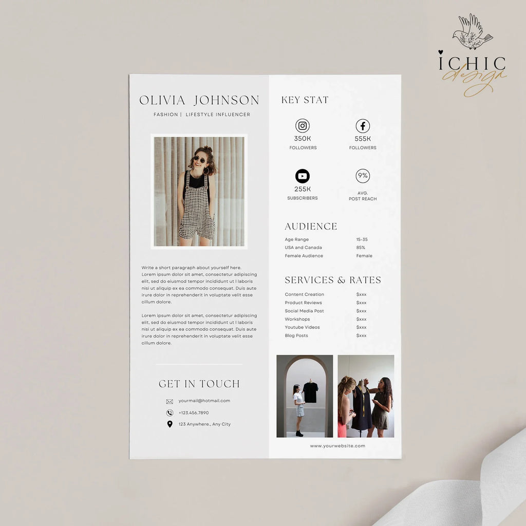 Canva Media Kit Template, Influencer Rate Sheet Template, Instagram Media Kit, Blog template #Y23-MK2-CANVA