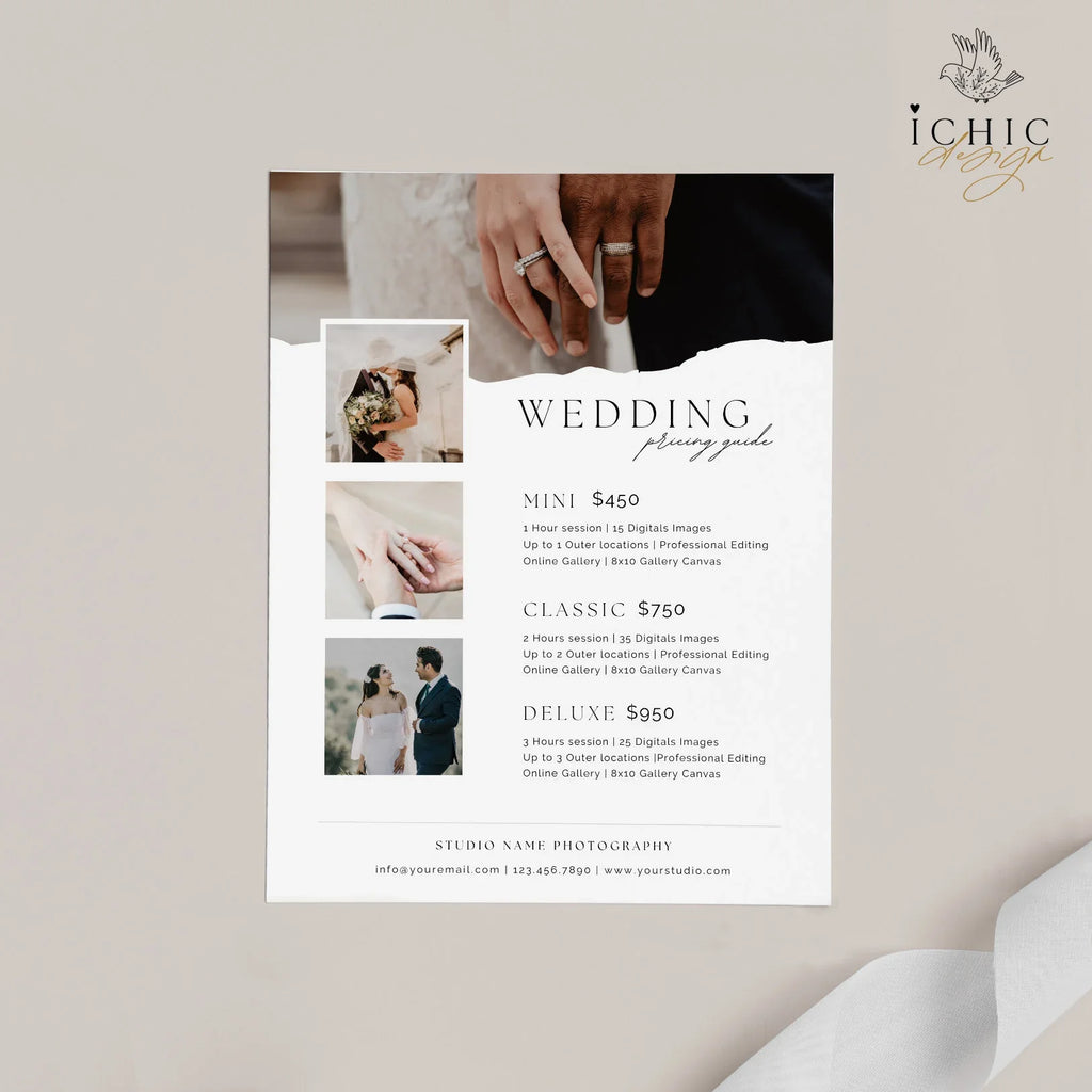 CANVA Photography Pricing Template, Price Guide List for Photographers, Photography, Price Guide Template, Wedding Minis #Y23-PG5-CANVA