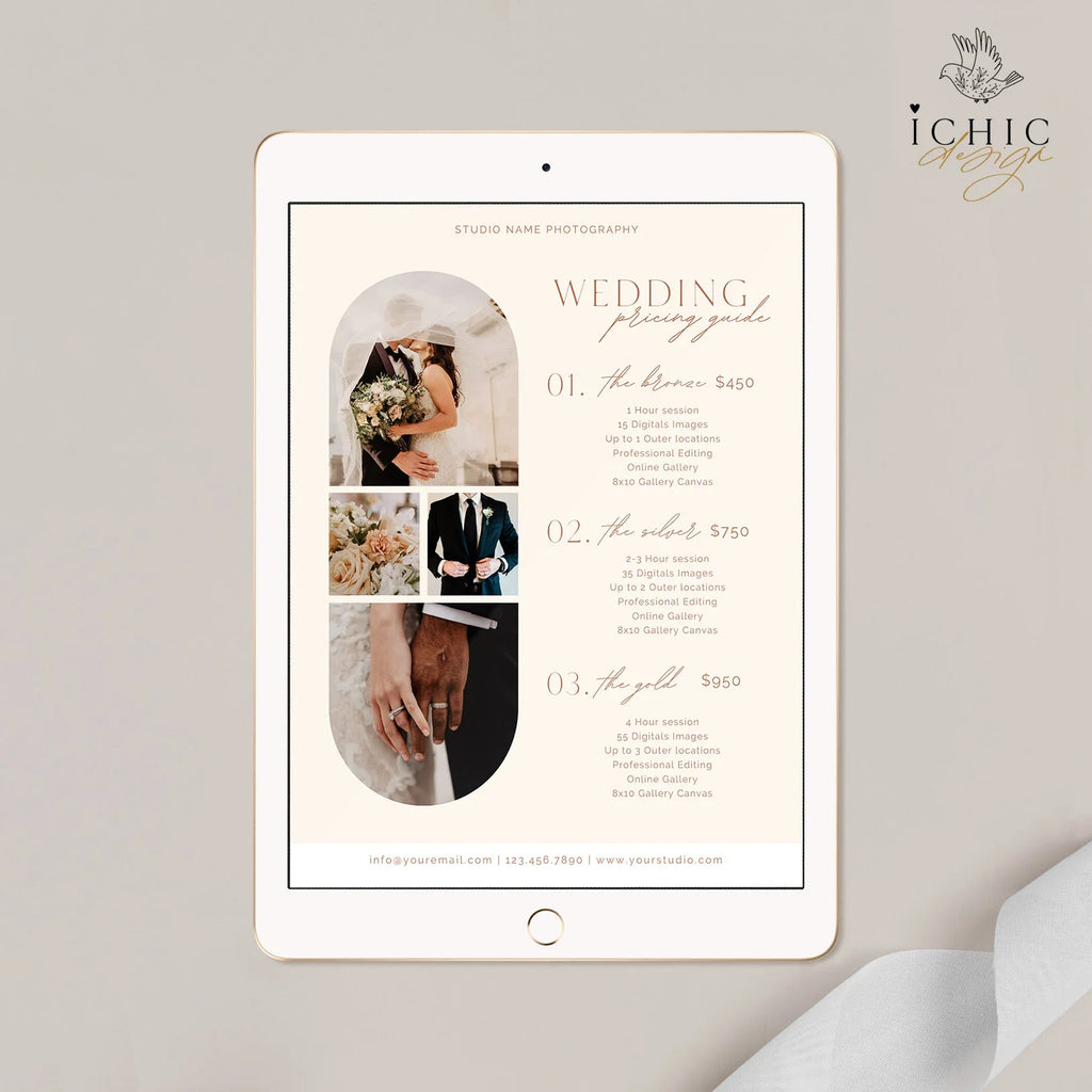 CANVA Photography Pricing Template, Price Guide List for Photographers, Photography, Price Guide Template, Wedding Minis #Y23-PG9-CANVA