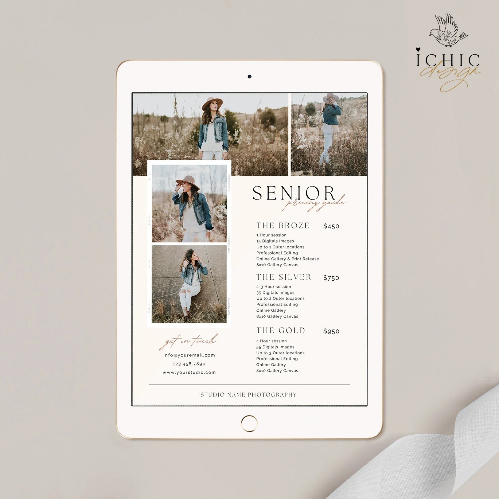 CANVA Template | Senior Photography Pricing Template, Price Guide List for Photographers, Price Guide Template, Senior Minis #Y23-PG10-CANVA