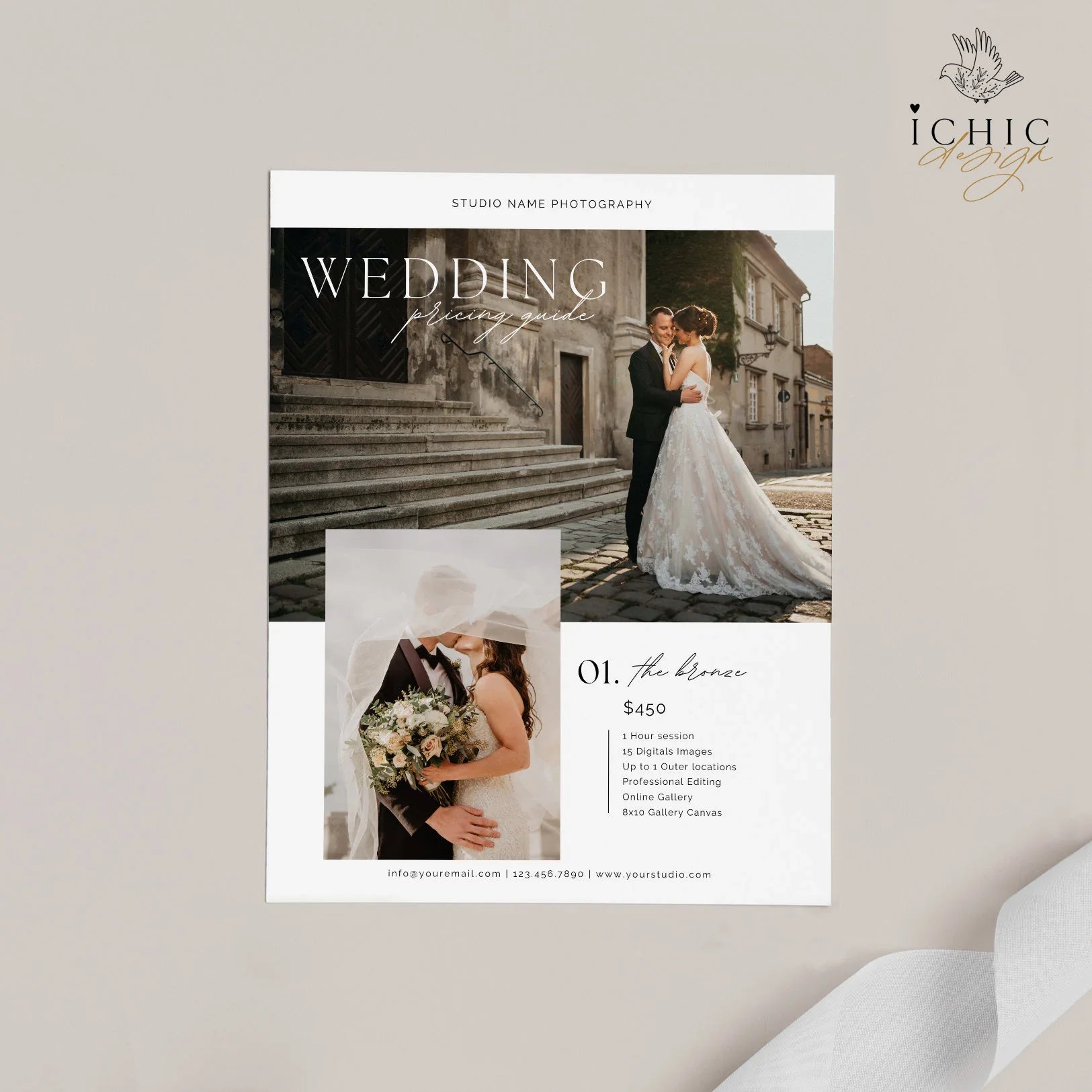 CANVA Wedding Photography Pricing Template, Price Guide List for Photographers, Price Guide Template, Wedding Minis #Y23-PG11-CANVA