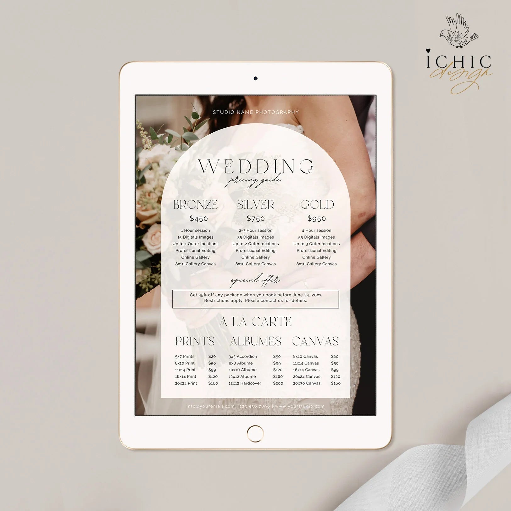 CANVA Wedding Photography Pricing Template, Price Guide List for Photographers, Price Guide Template, Wedding Minis #Y23-PG12-CANVA