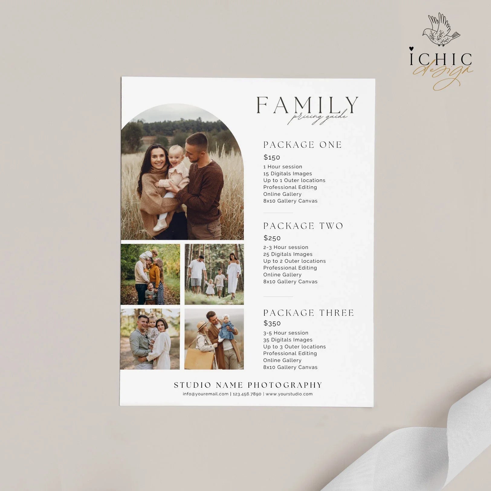CANVA Template | Photography Pricing Template, Price Guide List for Photographers, Price Guide Template, Family Mini Session #Y23-PG1-CANVA