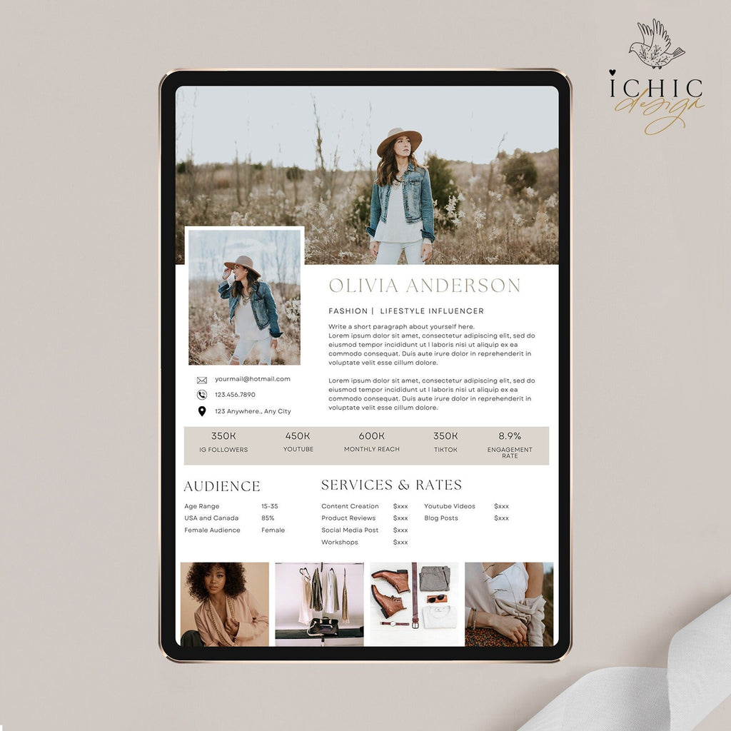 Canva Media Kit Template, Influencer Rate Sheet Template, Instagram Media Kit, Blog template #Y23-MK1-CANVA