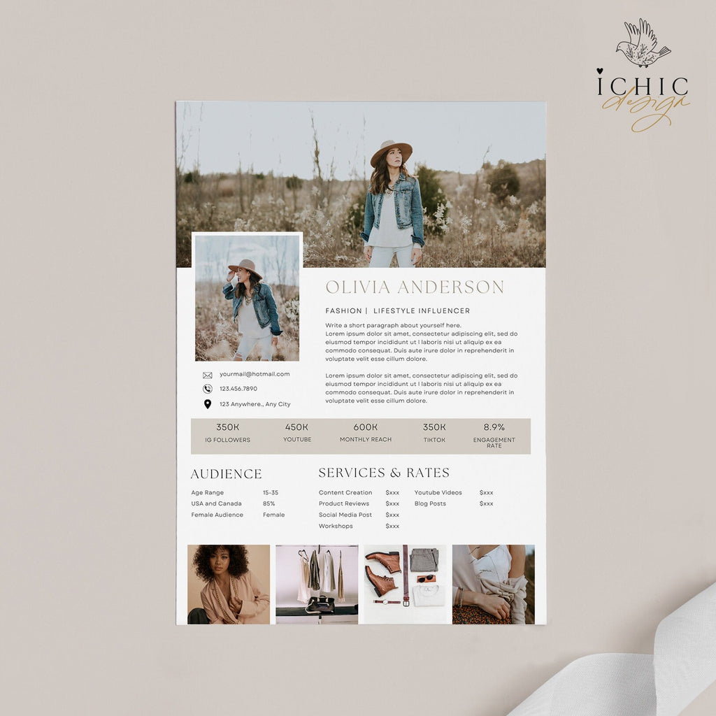 Canva Media Kit Template, Influencer Rate Sheet Template, Instagram Media Kit, Blog template #Y23-MK1-CANVA