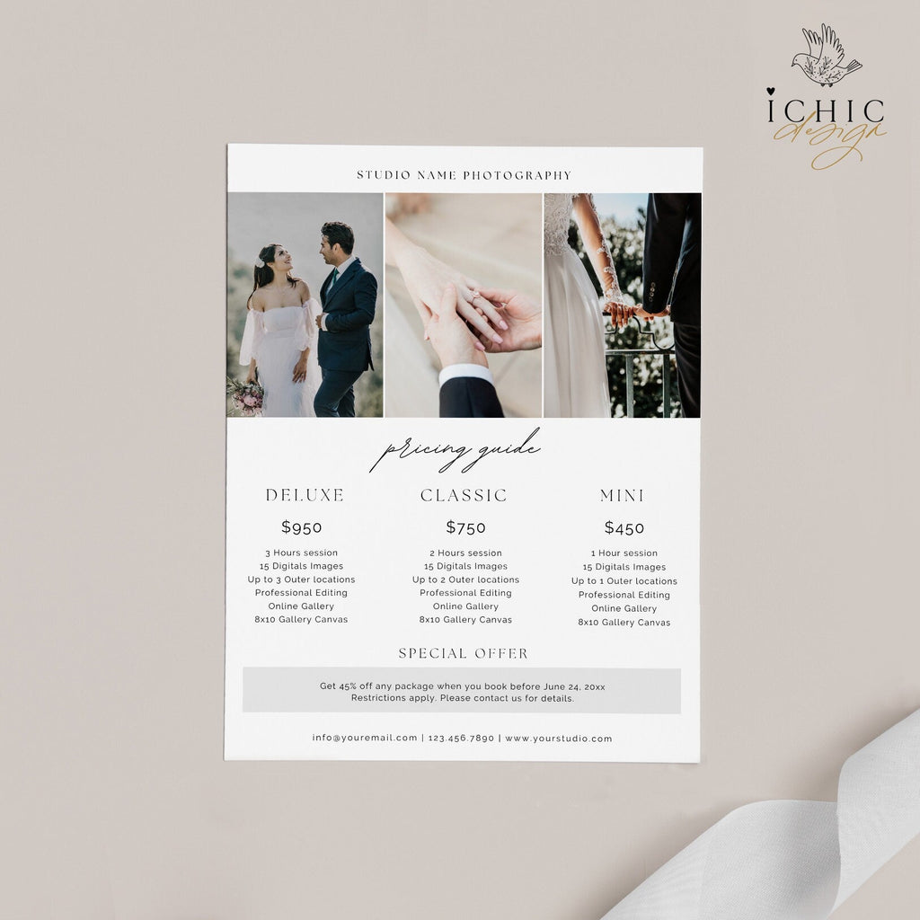 CANVA Photography Pricing Template, Price Guide List for Photographers, Photography, Price Guide Template, Wedding Minis #Y23-PG4-CANVA