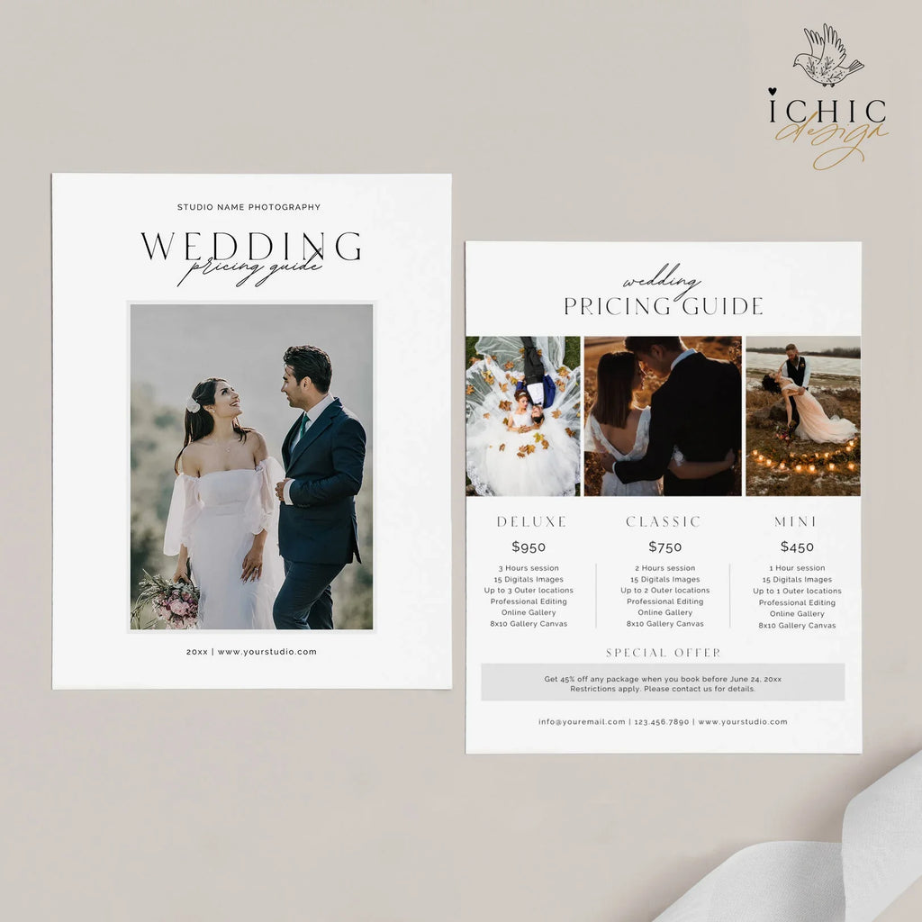 CANVA Photography Pricing Template, Price Guide List for Photographers, Photography, Price Guide Template, Wedding Minis #Y23-PG7-CANVA