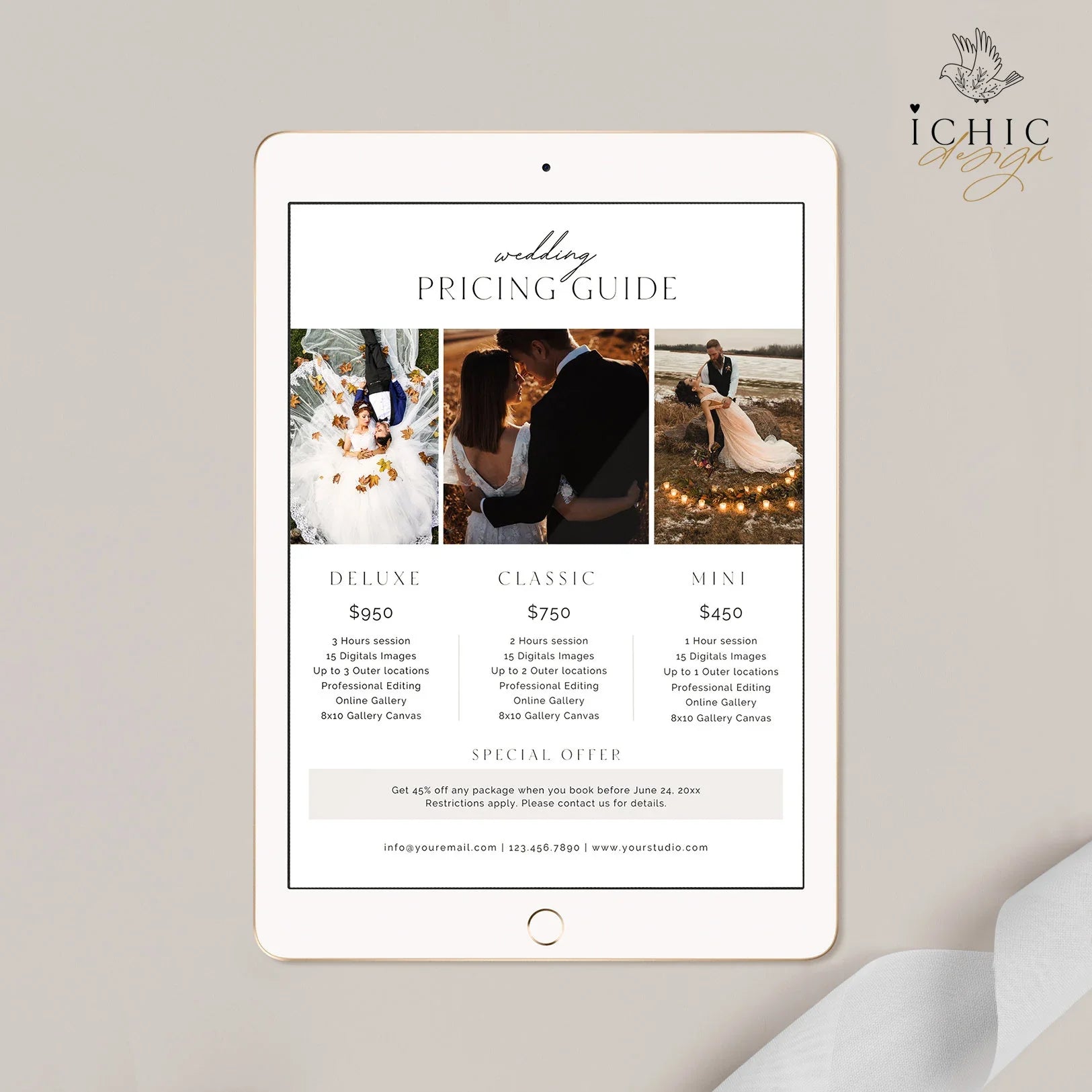 CANVA Photography Pricing Template, Price Guide List for Photographers, Photography, Price Guide Template, Wedding Minis #Y23-PG7-CANVA