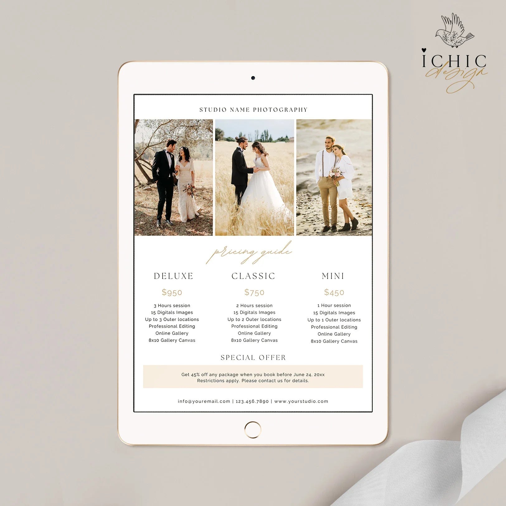 CANVA Template | Wedding Photography Pricing Template, Price Guide List for Photographers, Price Guide Template #Y23-PG17-CANVA