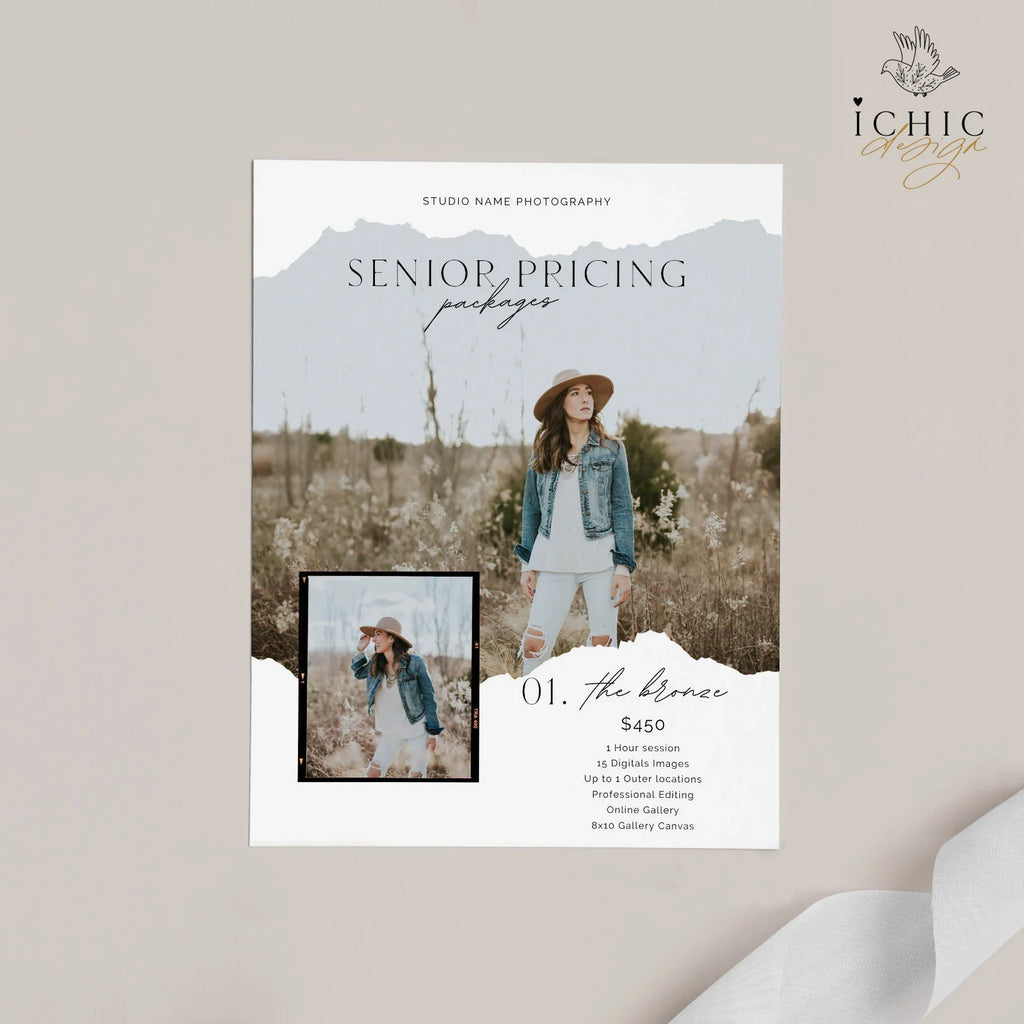 CANVA Senior Photography Pricing Template, Price Guide List for Photographers, Photography, Price Guide Template, Senior Minis #Y23-PG8-CANVA