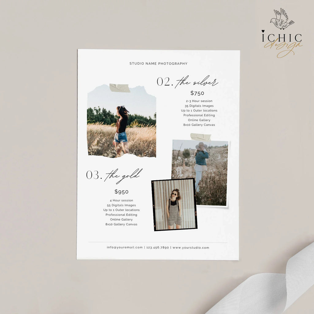 CANVA Senior Photography Pricing Template, Price Guide List for Photographers, Photography, Price Guide Template, Senior Minis #Y23-PG8-CANVA