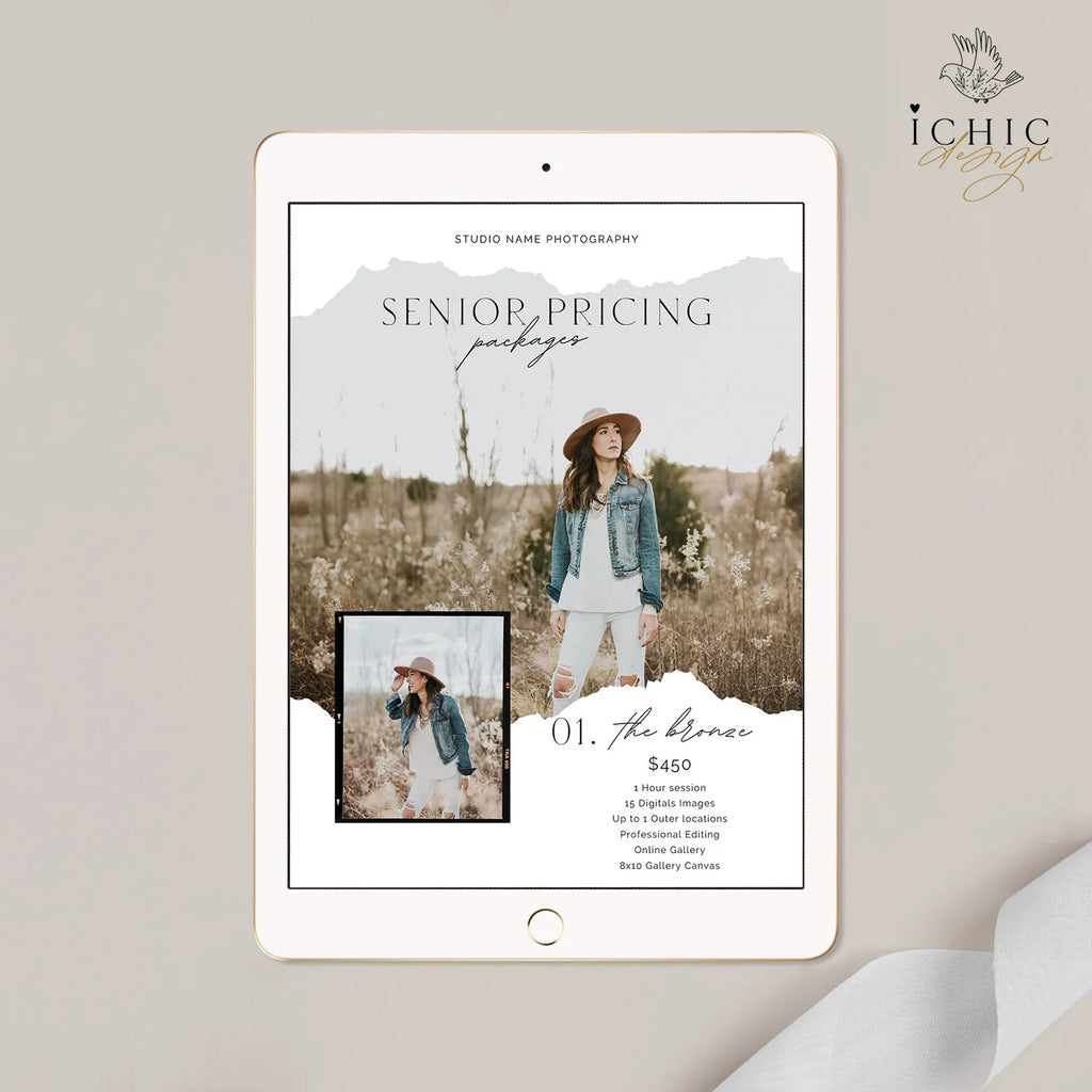 CANVA Senior Photography Pricing Template, Price Guide List for Photographers, Photography, Price Guide Template, Senior Minis #Y23-PG8-CANVA
