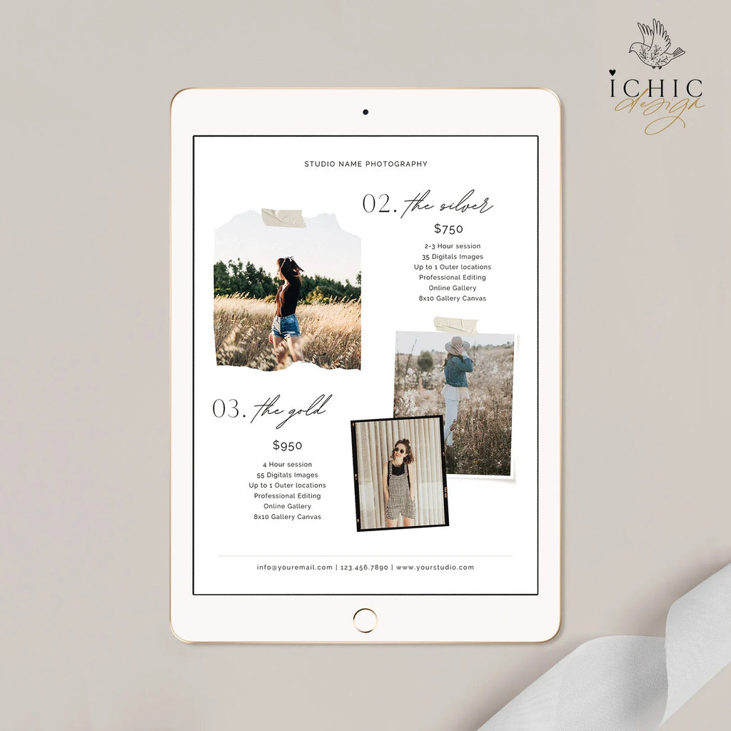 CANVA Senior Photography Pricing Template, Price Guide List for Photographers, Photography, Price Guide Template, Senior Minis #Y23-PG8-CANVA