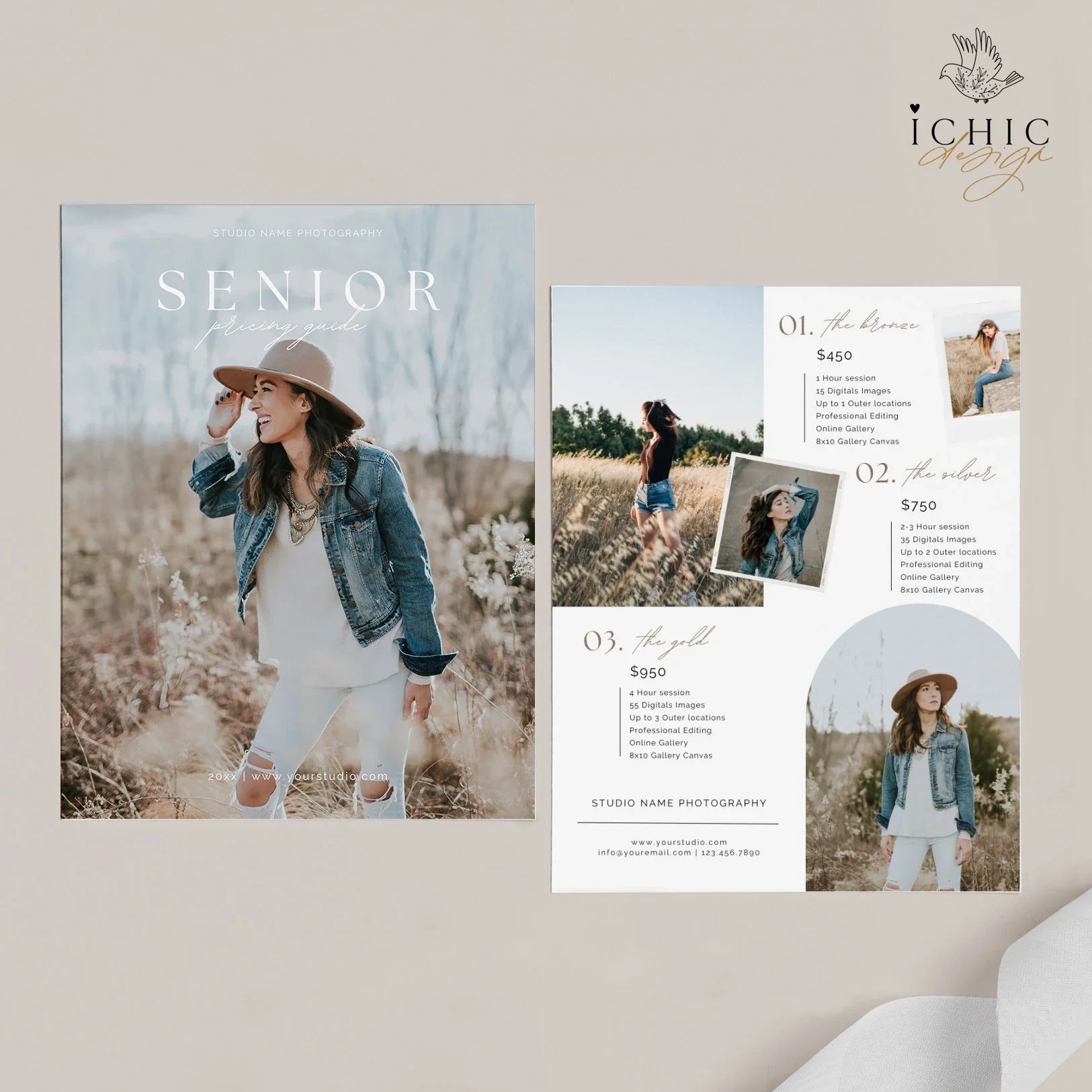 CANVA Template | Senior Photography Pricing Template, Price Guide List for Photographers, Price Guide Template, Senior Minis #Y23-PG16-CANVA