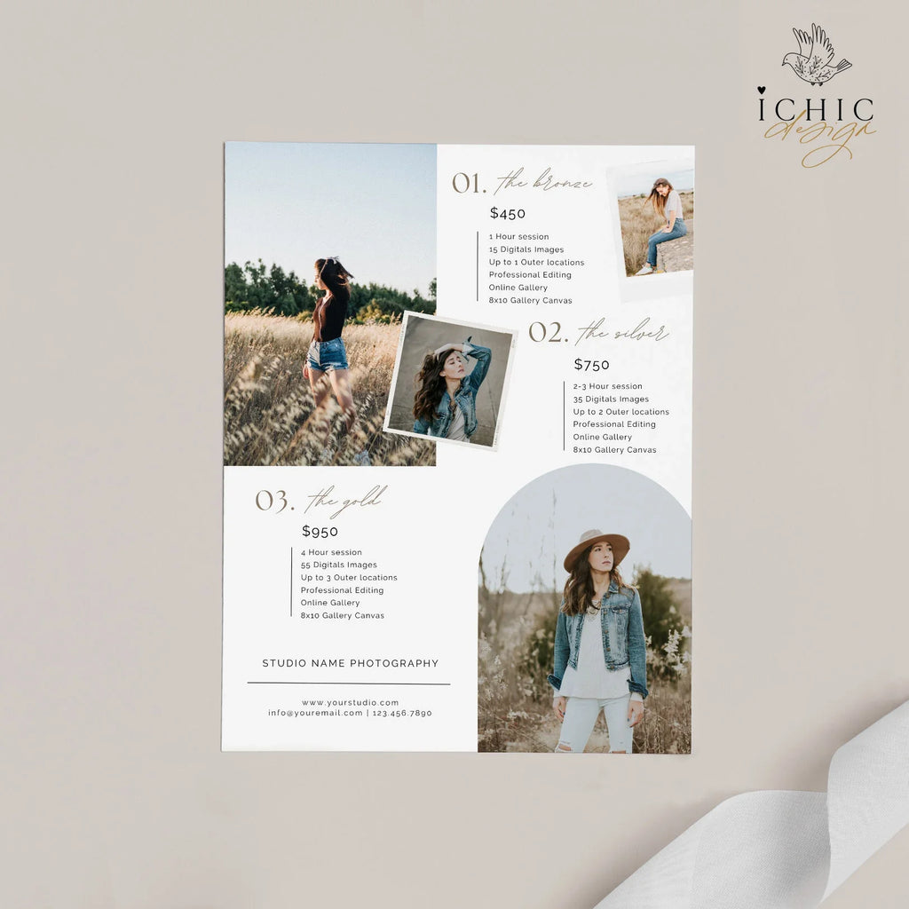CANVA Template | Senior Photography Pricing Template, Price Guide List for Photographers, Price Guide Template, Senior Minis #Y23-PG16-CANVA