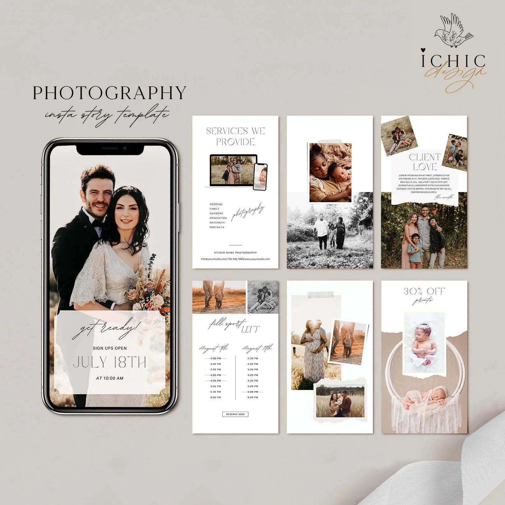 CANVA Template | Photographer Instagram Story Template, Social Media Canva Template, Wedding Photography Instagram Stories#Y23-IGS1-CANVA