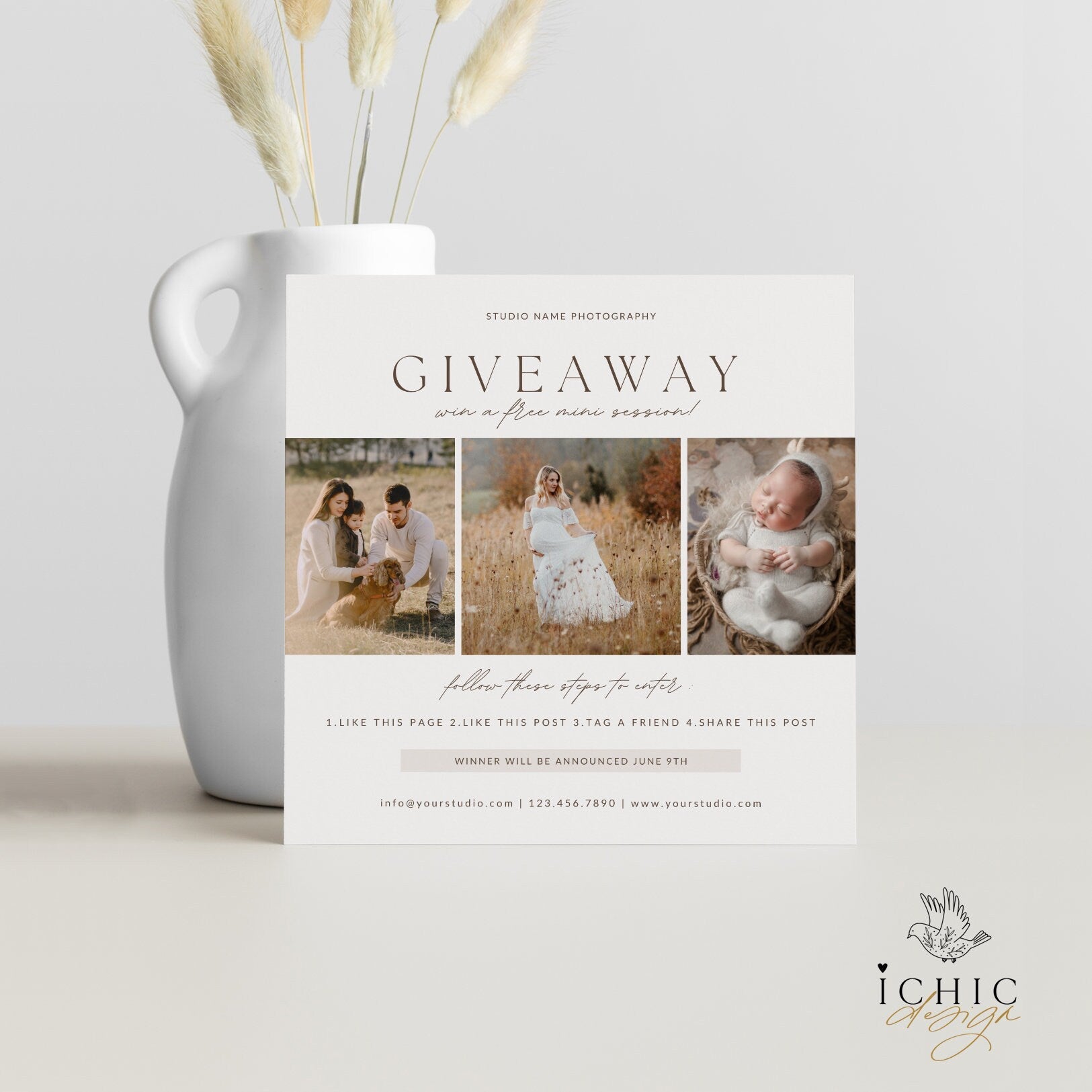 CANVA Template | Giveaway Template, Contest Template, Advertising Template, Sessions, Mini Session, Like and Share #Y23-MB6-CANVA