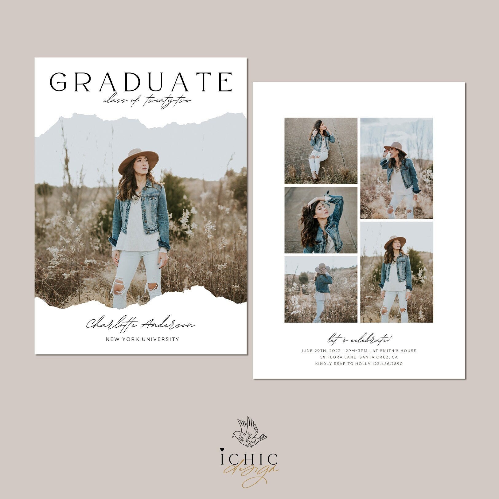 CANVA Graduation Announcement Template, Senior Card, Senior Graduation Announcement For Photography #Y23-SG4-CANVA