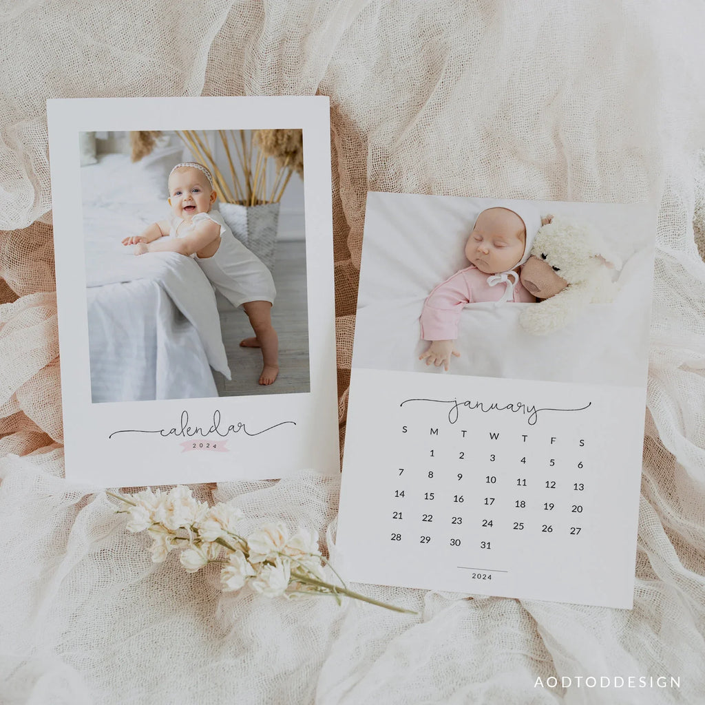 5x7 | 2024 Calendar Template, With Family, New, Calendar, Template, Board, Card, Photography, Photoshop, PSD, DIY #Y23-C1-PSD