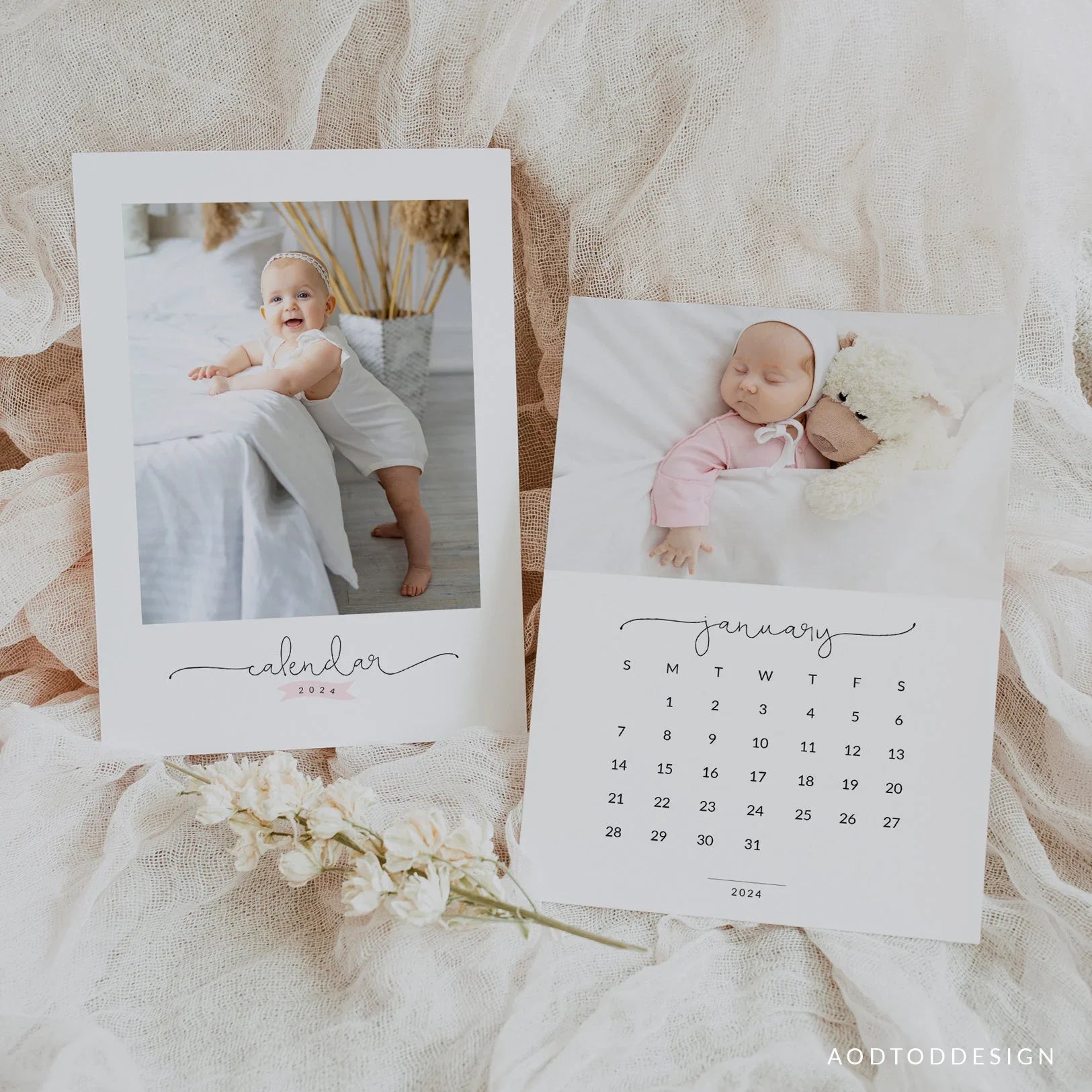 5x7 | 2024 Calendar Template, With Family, New, Calendar, Template, Board, Card, Photography, Photoshop, PSD, DIY #Y23-C1-PSD
