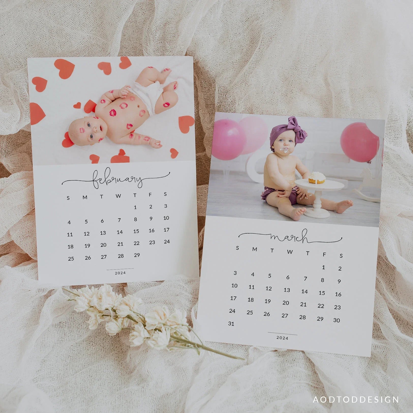 5x7 | 2024 Calendar Template, With Family, New, Calendar, Template, Board, Card, Photography, Photoshop, PSD, DIY #Y23-C1-PSD