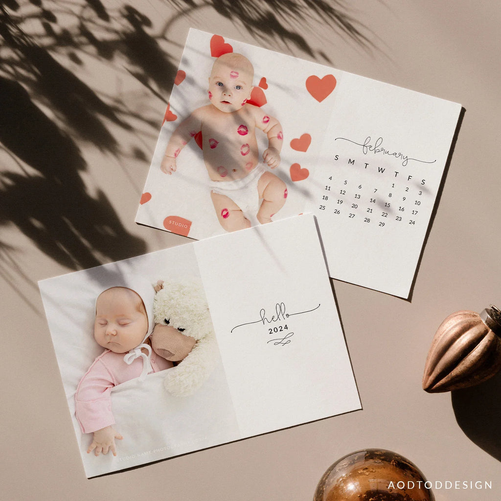 5x7 | 2024 Calendar Template, With Family, New, Calendar, Template, Board, Card, Photography, Photoshop, PSD, DIY #Y23-C3-PSD