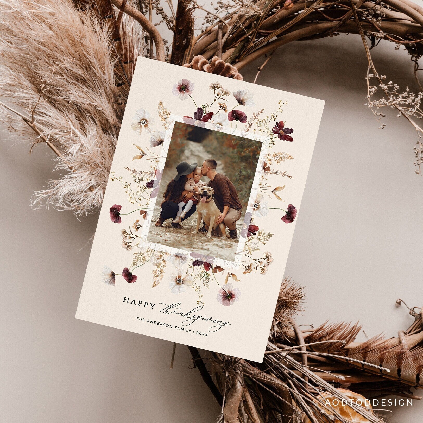 Thanksgiving Card Template, Thankful Photo Card, New, Fall greetings, Christmas, Card, Template, Photography, Photoshop, PSD #Y23-HD1-PSD