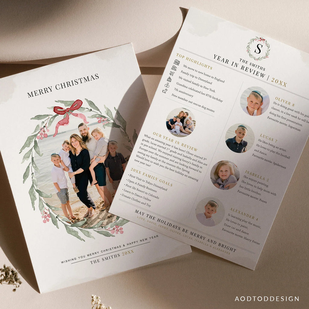 Year in review Christmas Card Template(For 4 Kids), Happy Christmas, Christmas, Card Template, Photography, Photoshop, PSD #Y23-HD10-PSD