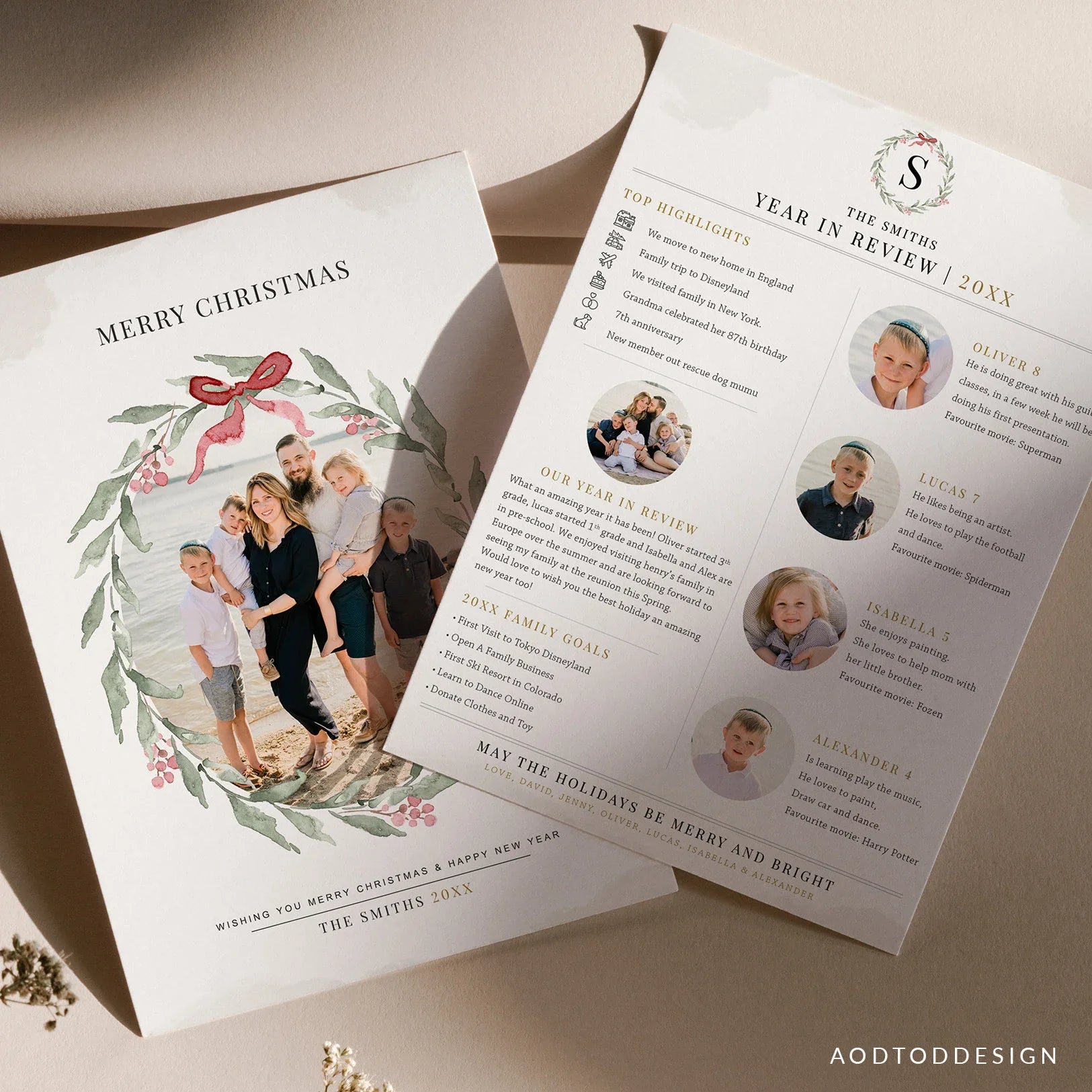 Year in review Christmas Card Template(For 4 Kids), Happy Christmas, Christmas, Card Template, Photography, Photoshop, PSD #Y23-HD10-PSD