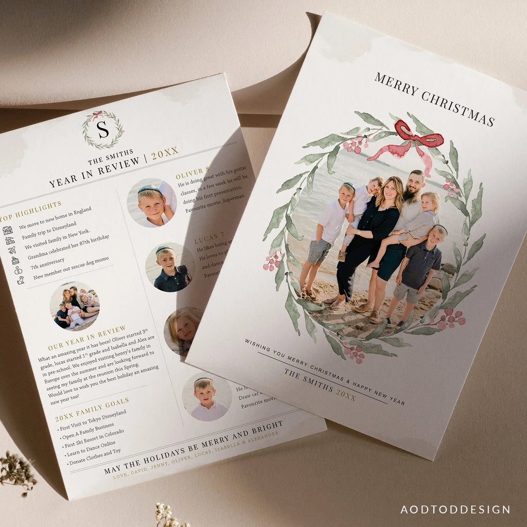 Year in review Christmas Card Template(For 4 Kids), Happy Christmas, Christmas, Card Template, Photography, Photoshop, PSD #Y23-HD10-PSD