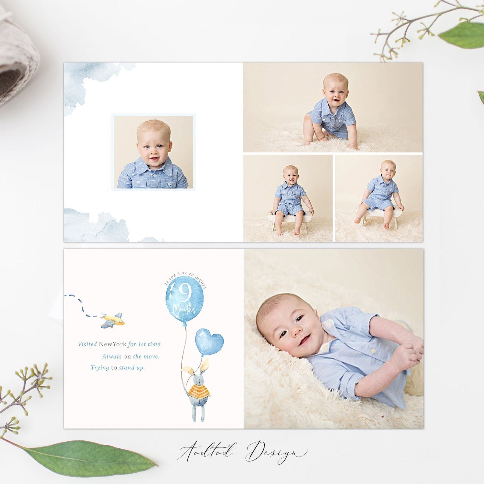 12x12 Baby Photo Book Template, Baby's First Year, New Newborn Photo Book Album, Photography, Photoshop, PSD, Instant Download #Y20-A005-PSD