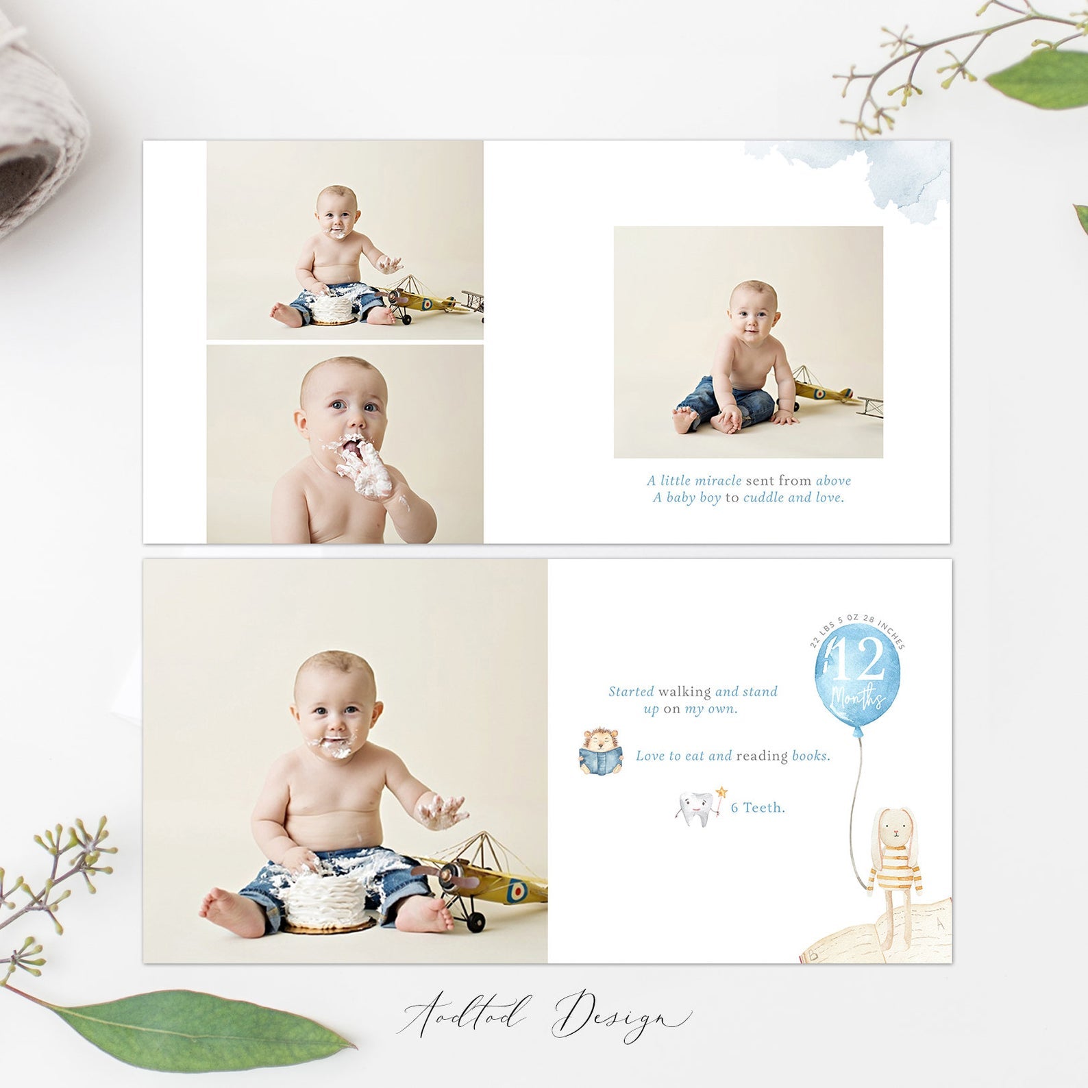12x12 Baby Photo Book Template, Baby's First Year, New Newborn Photo Book Album, Photography, Photoshop, PSD, Instant Download #Y20-A005-PSD
