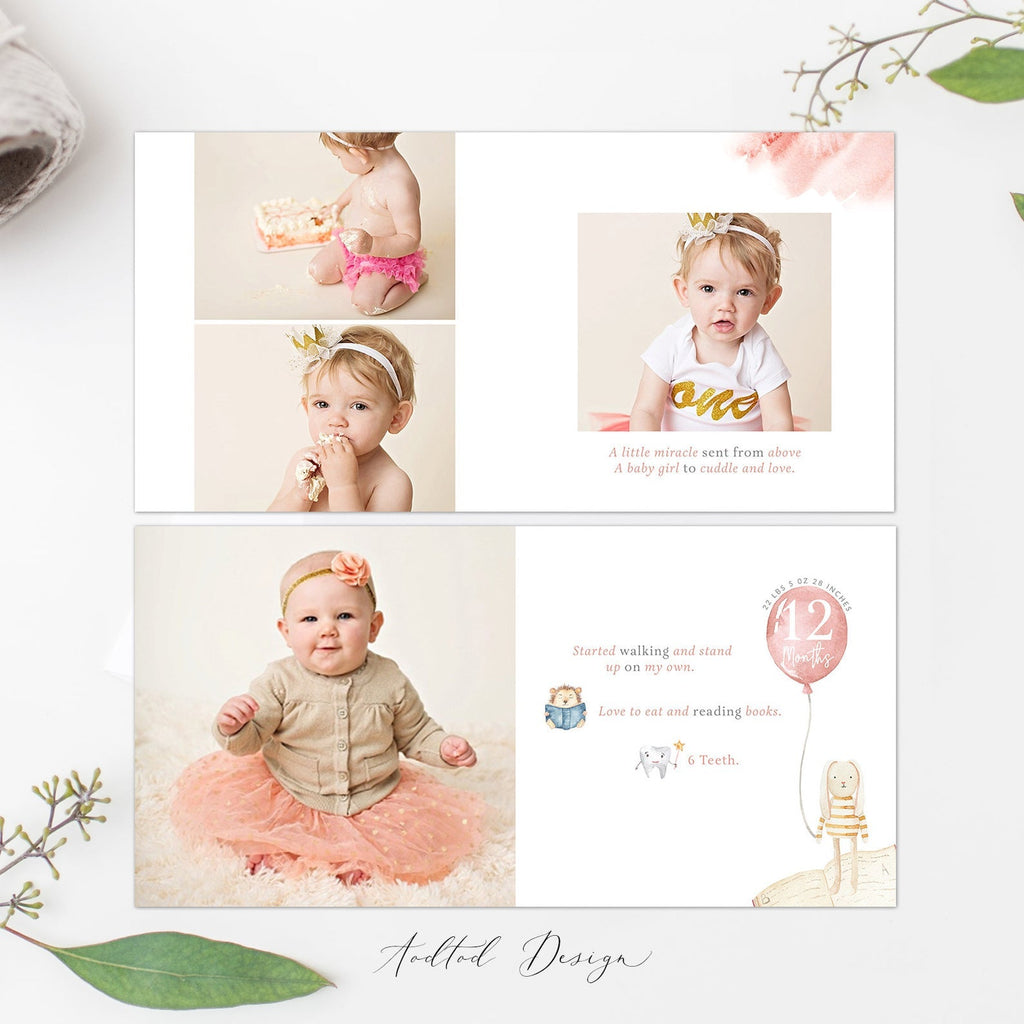 12x12 Baby Photo Book Template, Baby's First Year, New Newborn Photo Book Album, Photography, Photoshop, PSD, Instant Download #Y20-A006-PSD