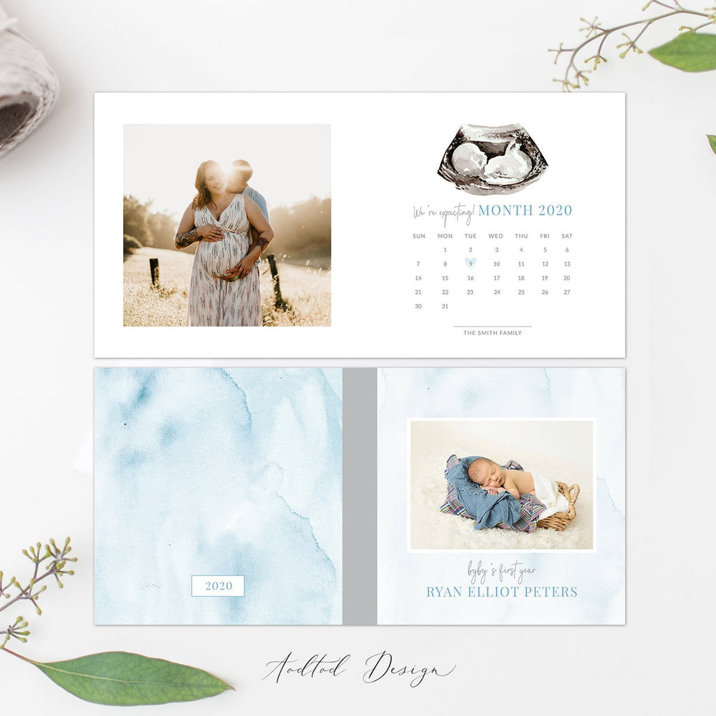 12x12 Baby Photo Book Template, Baby's First Year, New Newborn Photo Book Album, Photography, Photoshop, PSD, Instant Download #Y20-A005-PSD